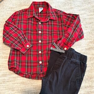 Old Navy Kids Red and Black Plaid Button Down Shirt and Cat and Jack Pants